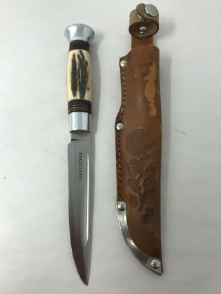Vintage P Holmberg Eskilstuna Sweden Fixed Blade Knife W/sheath 4 7/8 " Stainless