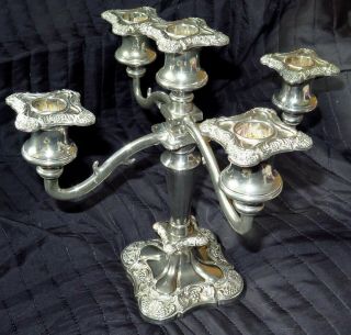 Vintage Ornate Silver Plated Heavy 5 Arm Candelabra Candlestick