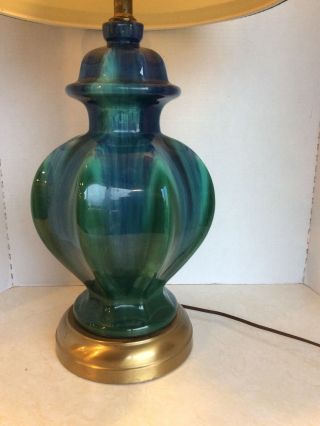 Mid Century/Vintage Blue Green Drip Glaze Pottery Table Lamp w/shade 2