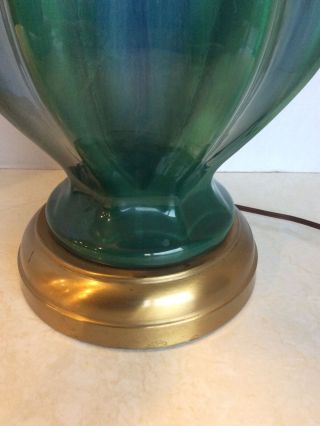 Mid Century/Vintage Blue Green Drip Glaze Pottery Table Lamp w/shade 3