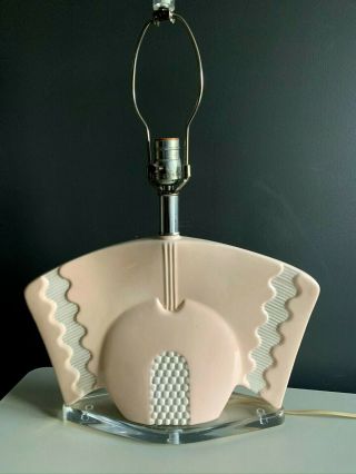 Vtg Art Deco Peach White Ceramic Table Lamp Base Atomic Anthony 