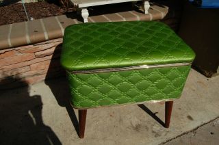 Vintage MCM Burlington Hawkeye Sewing Basket Storage Box Stool Ottoman green 2