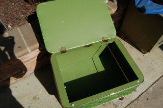 Vintage MCM Burlington Hawkeye Sewing Basket Storage Box Stool Ottoman green 3