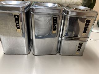 Vintage 1950’s Lincoln Beautyware Metal Kitchen Canisters Set Mcm Shiny
