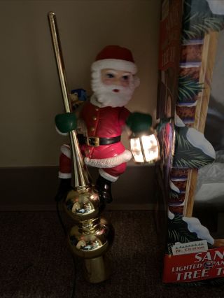 Vintage Mr.  Christmas Santa Tree Topper Top Animated Lantern W/ Box Great