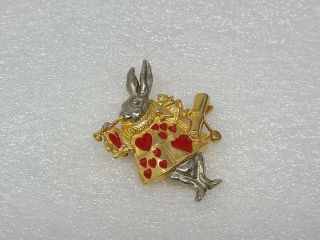 Vintage Mma Metropolitan Museum Of Art Gold Tone Red Heart Enamel Rabbit Brooch