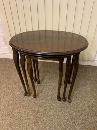 Vintage Flame Mahogany Nest Of Tables Queen Ann Legs