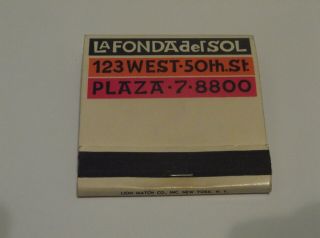 Vintage La Fonda Del Sol Matchbook - By Alexander Girard - Full/unstruck