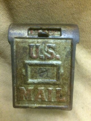Vintage,  Complete,  Cast Iron Us Mail Coin Bank W/lift Up Deposit Door