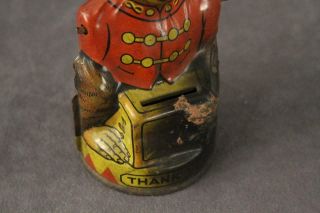 Vintage J Chein Metal Animal Toy Tin Litho Organ Grinder MONKEY Coin Bank 3