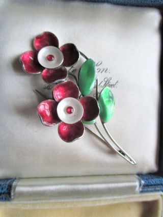Vintage Arts Crafts Bernard Instone sterling silver & enamel flower brooch 2