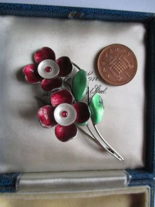 Vintage Arts Crafts Bernard Instone sterling silver & enamel flower brooch 3
