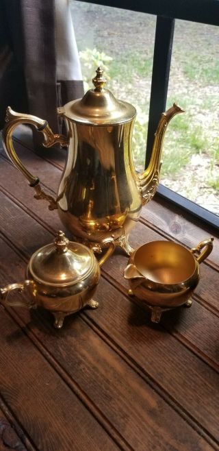 International Silver Co.  Gold Plated Tea Set Antique Vintage