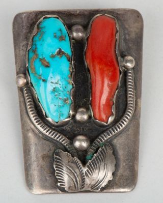Vintage Navajo Sterling Silver Coral Turquoise Bolo Tie Bennett C - 31