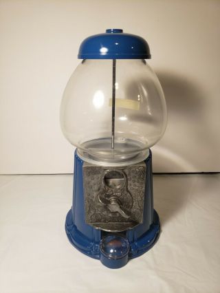 Vintage Carousel Bubble Gum Ball Machine Blue Cast Metal Glass Globe