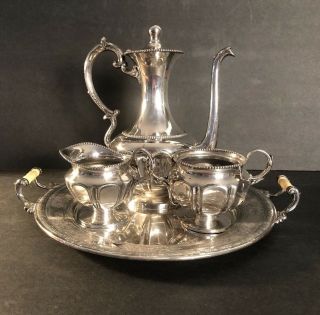 Vintage Apollo Silver Plated Coffee Tea Pot Sugar Creamer Set With Wilcox Tray