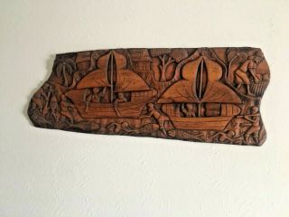 Large Vintage Haitian Wood Carving Wall Art - Signed