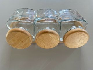 Vintage Set 3 Glass Candy Store Canister Jars Wood Lids Canada Glass