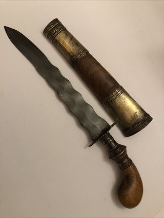 Old Philippines Philippine Moro Kris Knife Dagger Short Sword W/scabbard Sharp