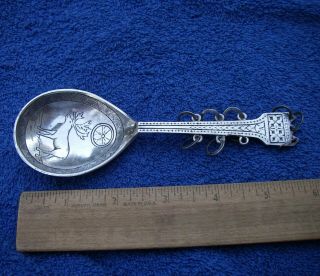 Early David - Andersen Norway 830s Silver Saami Style Spoon W/rings - Reindeer Bowl
