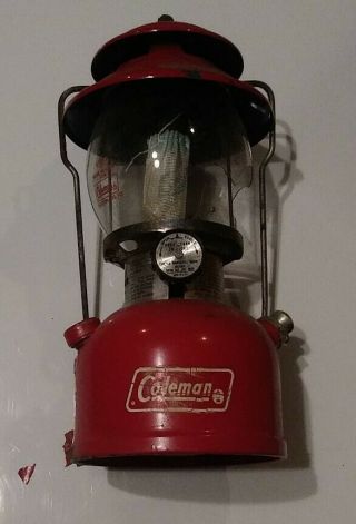 Vintage 1952 200a Red Coleman Camping Lantern Globe Cracked Globe.