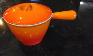 Vintage Le Creuset 2 Sauce Pot | Cast Iron Flame Orange With Lid | Gorgeous