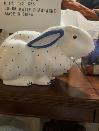 Tiffany & Co.  Austria Blue & White Polka Dot Bunny Rabbit Bank Ceramic