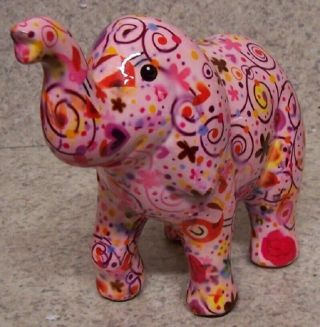 Coin Piggy Bank Ceramic Savings Animal Jungle Elephant Multicolor Pink Base