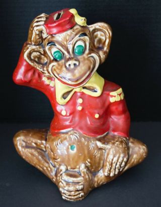 Vintage 1950s Ceramic Organ Grinder Monkey Piggy Bank By Miller Very Good