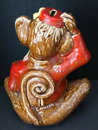 Vintage 1950s Ceramic Organ Grinder Monkey Piggy Bank by Miller VERY GOOD 2