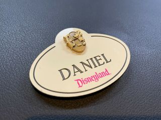 Disneyland Cast Member Name Tag With 1 - Year Anniversary Badge Pin - Daniel