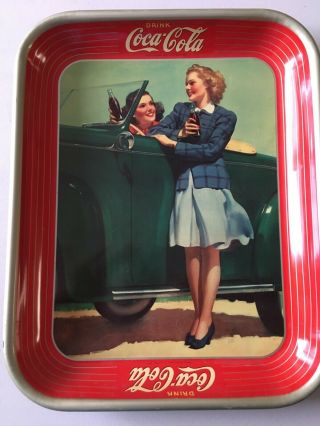 Vintage 1942 Coca Cola Tray Two Girls At Car