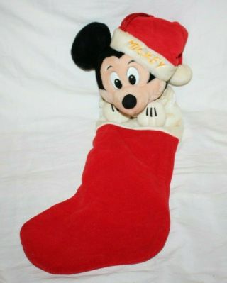 24 " Disney Mickey Mouse Christmas Stocking Plush Head Vintage Red White Holiday