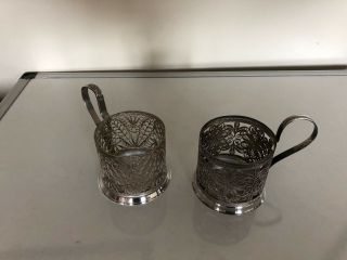 Two White Metal Russian Filigree Cup/glass Holders In