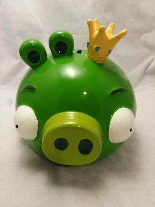 Rare Angry Birds King Pig Green Piggie Ceramic Coin Bank Stopper Crown Os