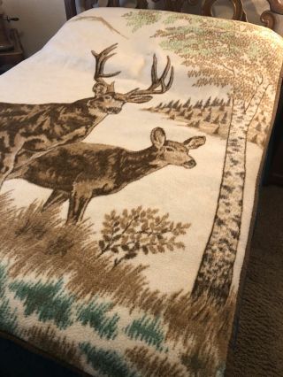 Vtg Biederlack Of Americas Buck Doe Deer Couple Reversible Throw Blanket 53”x67”