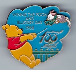 Disney Winnie Pooh W/ Piglet 100 Years Of Magic Blustery Day Le Pin W/ Movement