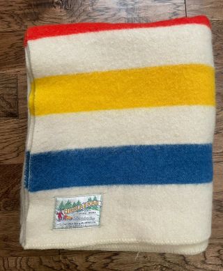 Vintage Orrlaskan 100 Wool Hudson Bay Striped 83 " X71.  5 " Orr Felt Blanket Co