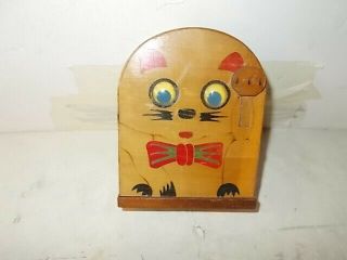 Vintage Wooden Feed The Kitty Cat Coin Bank Circa 1950 Complete