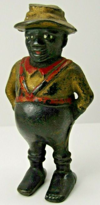 Vintage Uncle Moses Big Belly African American Man Cast Iron Bank 5.  5” High.