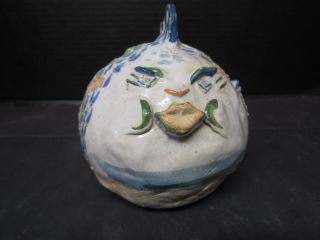 Vintage (signed & Dated 1993) Pufferfish Piggy Bank Ceramic - Hand Made & Painted
