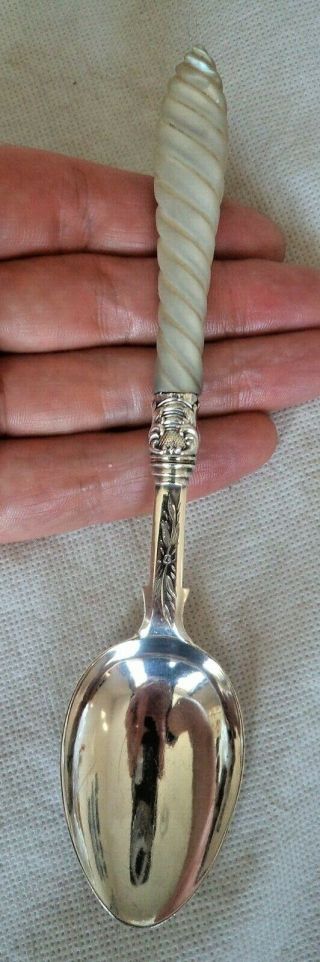 Fine Victorian 1866 Solid Silver & Mother Of Pearl Serving Spoon