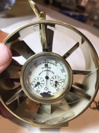 Vintage Davis Instrument Mfg Co Anemometer Brass Wind Coal Miner 2