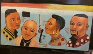 Vintage African Mens Barber Shop Hairdresser Painting Sign Art Africa