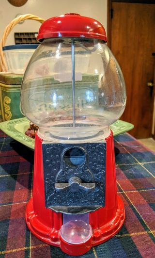 Vintage Carousel 11 " Gumball Candy Machine Bank 1985 Red Metal Glass Globe