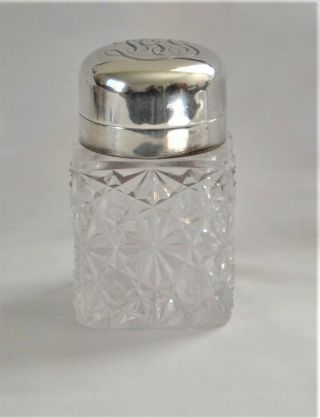 Antique Cut Glass Ink Well With Sterling Silver Lid George W.  Shiebler Ca.  1900