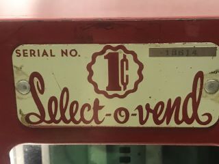 Vintage 1940 ' s Select - O - Vend 1 cent Gum & Candy Vending Machine with Key 4