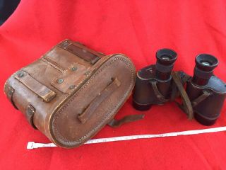 Vintage Ww2 Air Ministry Binoculars In Leather Case.  Maker Marked.