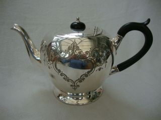 Antique Silver Plated Epns Quality Sheffield Large Six Cup Teapot Engraved Sides