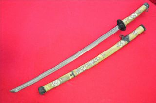 Japanese Sword Samurai Katana Signed Damascus Steel Blade Copper Scabbard F759